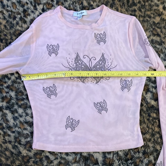 Dolls Kill Pink Butterfly Mesh Long Sleeve Crop Top - Picture 5 of 7